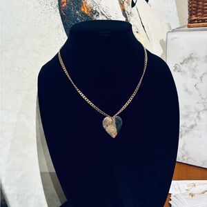 Handcrafted Gold and and black Heart Pendant Necklace with sterling silver gol
